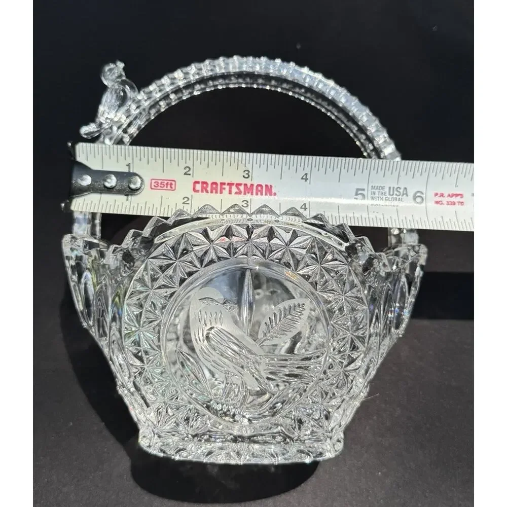 Hofbauer Byrdes Lead Crystal Basket Bird Handle Etched German Glass 6